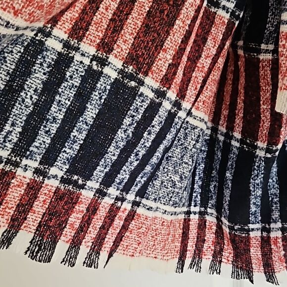 Just Cozy Blanket Fringed Scarf Red & Blue - Picture 3 of 16